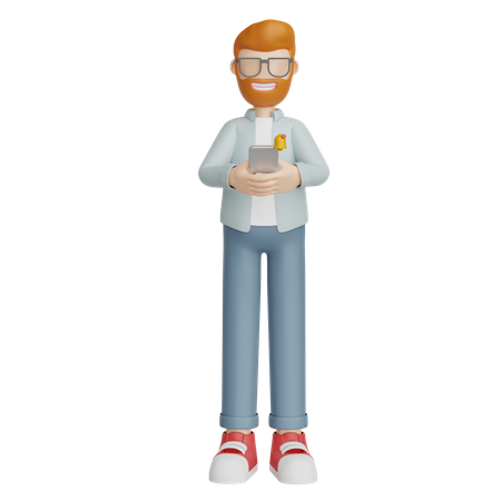 Mann mit Smartphone  3D Illustration