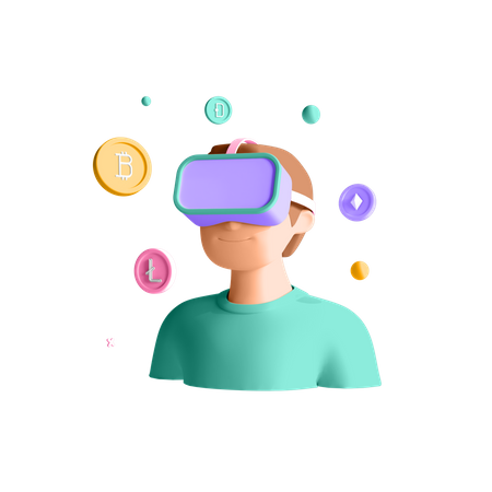 Mann betrachtet NFT-Kunst mit VR  3D Icon