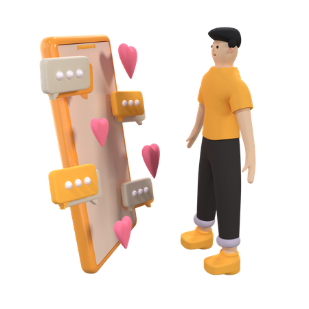 Mann chattet über Dating-App  3D Illustration
