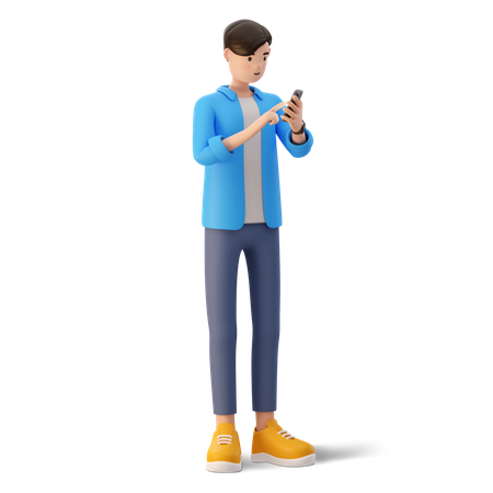 Mann chattet auf dem Handy  3D Illustration