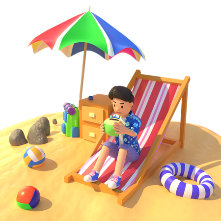 Mann entspannt am Strand  3D Illustration