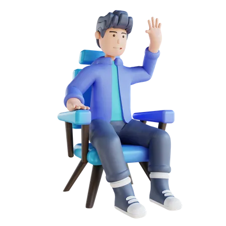 3 D Illustration Eines Sitzenden Und Winkenden Mannes 3D Illustration