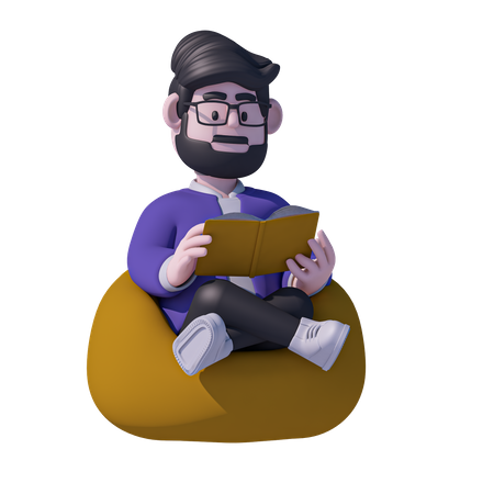 Mann Entspannung auf Sitzsack und Buch lesen  3D Icon