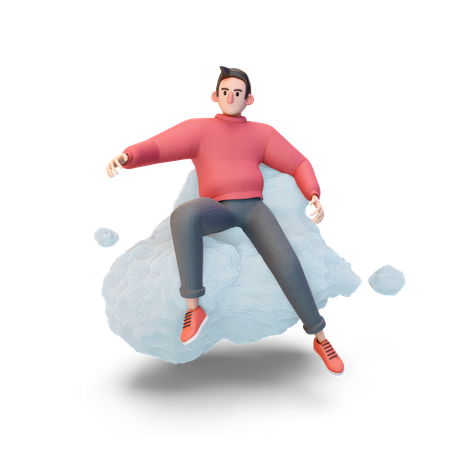 Mann entspannt sich auf Wolke  3D Illustration