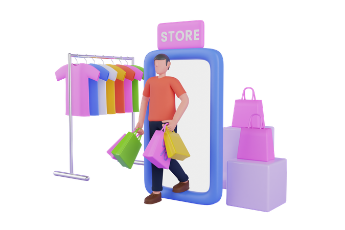 Mann erledigt Online-Shopping  3D Illustration