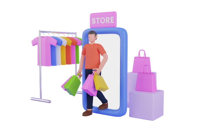 Mann erledigt Online-Shopping  3D Illustration