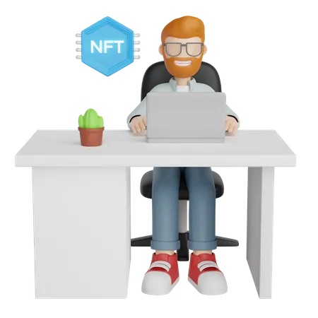 Mann erstellt NFT-Token  3D Illustration