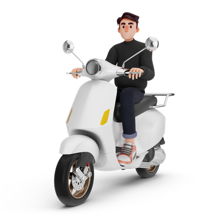 Mann reitet auf Roller  3D Illustration