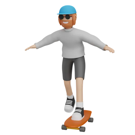 Mann reitet auf Skateboard  3D Illustration