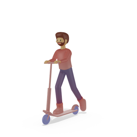 Mann fährt Roller  3D Illustration