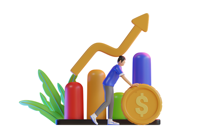 Mann treibt finanzielles Wachstum voran  3D Illustration