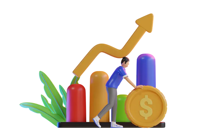 Mann treibt finanzielles Wachstum voran  3D Illustration