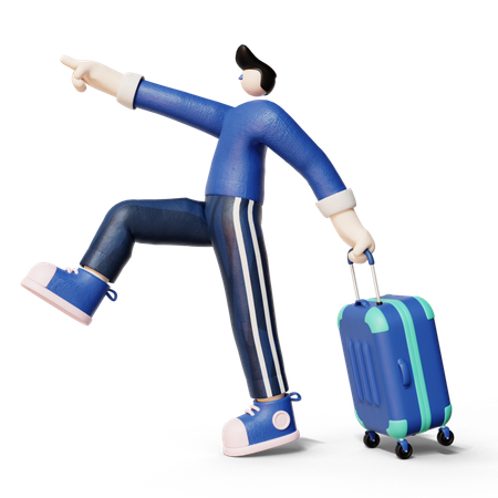 Mann geht mit Koffer auf Reisen  3D Illustration