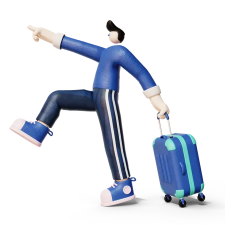 Mann geht mit Koffer auf Reisen  3D Illustration