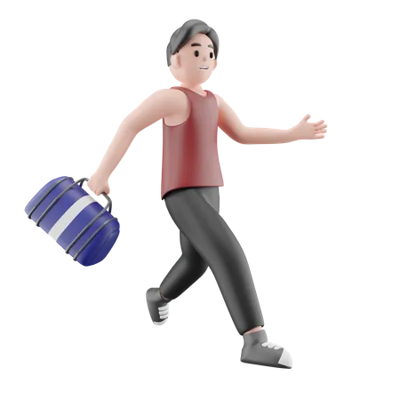 Mann geht mit Tasche ins Fitnessstudio  3D Illustration