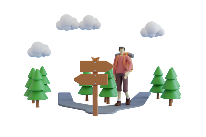 Mann geht zum Zelten im Wald  3D Illustration