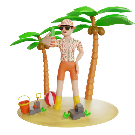 Mann genießt auf der Insel  3D Illustration