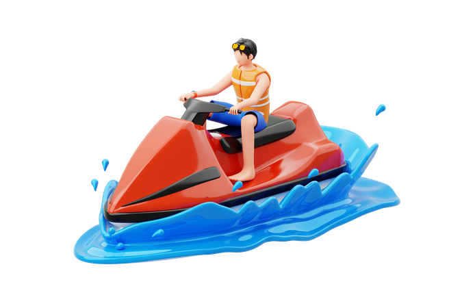 Mann genießt Jetskifahren  3D Illustration