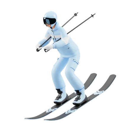 Mann genießt Ski-Rutsche  3D Illustration