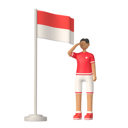 Mann grüßt indonesische Flagge  3D Illustration