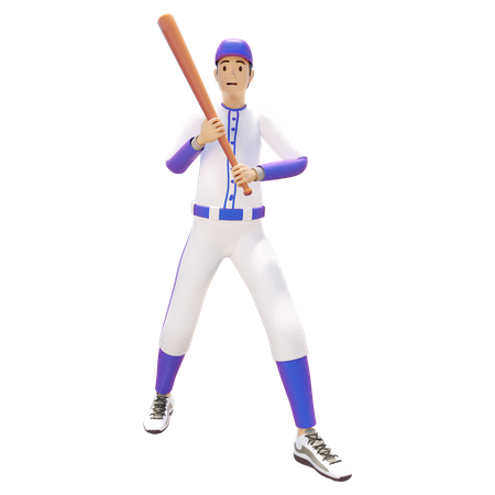 Mann hält Baseballschläger und spielt Baseball  3D Illustration