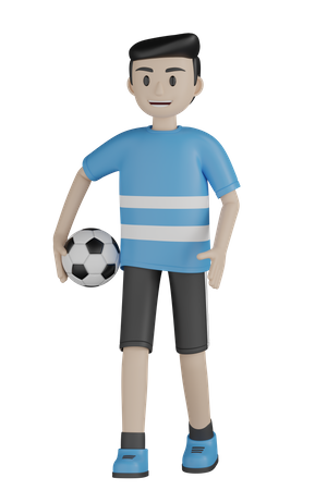 Mann hält Fußball  3D Illustration