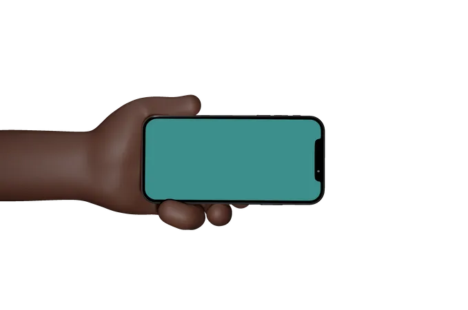 Mann hält Hand und zeigt schwarzes Mobiltelefon mit leerem Bildschirm  3D Illustration