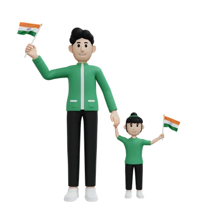 Mann hält Indien Flagge  3D Illustration