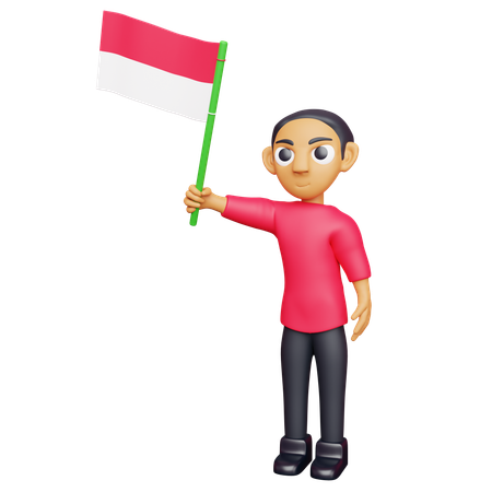 Mann hält indonesische Flagge  3D Icon