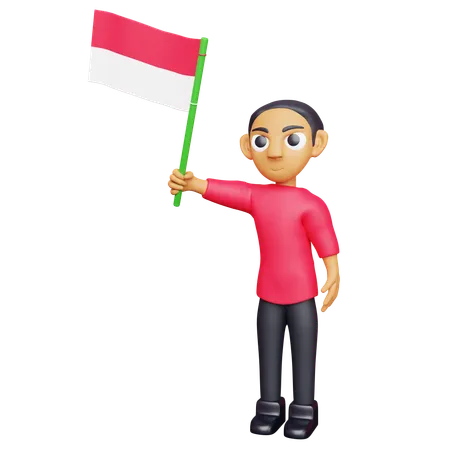 Mann hält indonesische Flagge  3D Icon