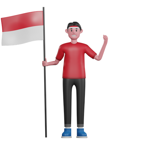 Mann hält indonesische Flagge  3D Illustration