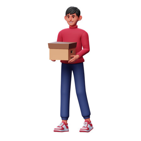 Mann hält Paket  3D Illustration