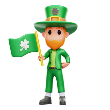 Mann hält Patrick's Day Flagge  3D Illustration