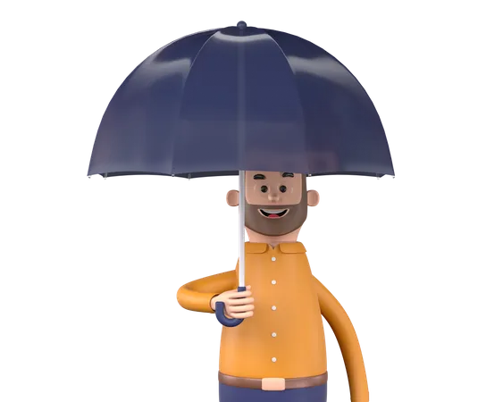 Mann hält Regenschirm  3D Illustration