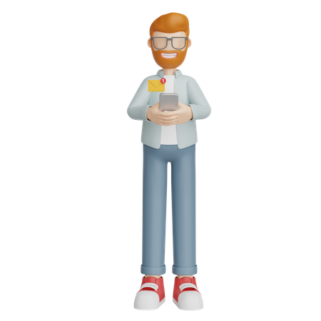 Mann hält Smartphone  3D Illustration