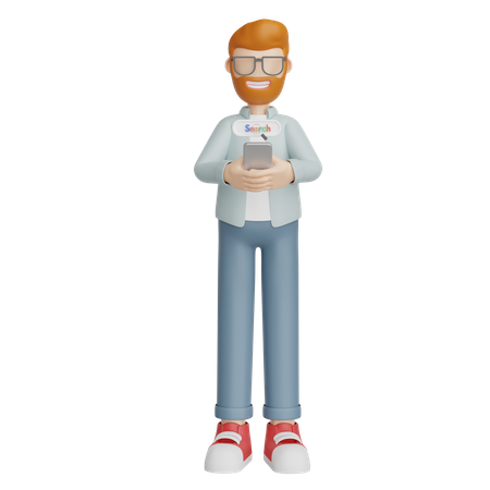 Mann hält Smartphone  3D Illustration