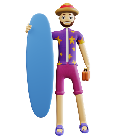 Mann hält Surfbrett  3D Illustration