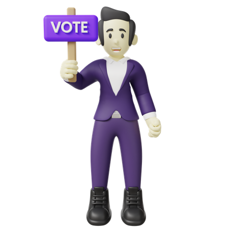 Mann mit Wahlschild  3D Illustration