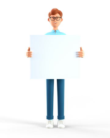Mann hält weiße leere Tafel  3D Icon
