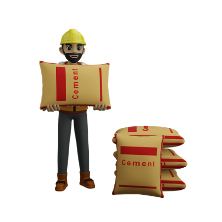 Mann hält Zementsack  3D Illustration