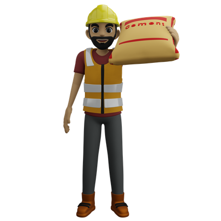 Mann hält Zementsack  3D Illustration