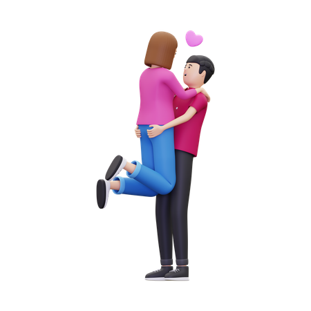 Mann hebt Frau hoch und umarmt sie zusammen  3D Illustration