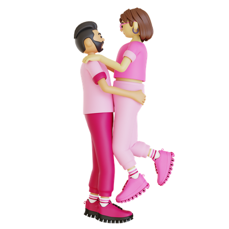 Mann hebt Frau hoch und umarmt sie zusammen  3D Illustration