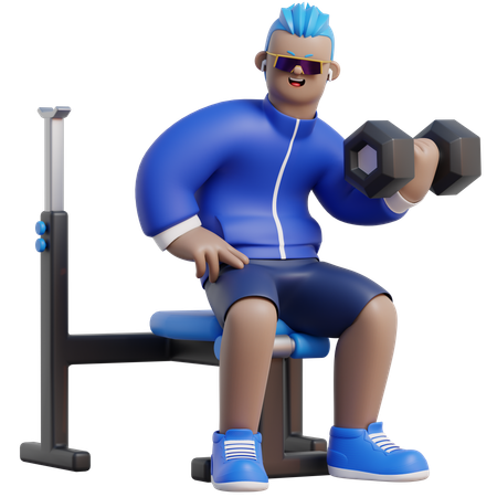 Mann hebt Hanteln im Fitnessstudio  3D Illustration