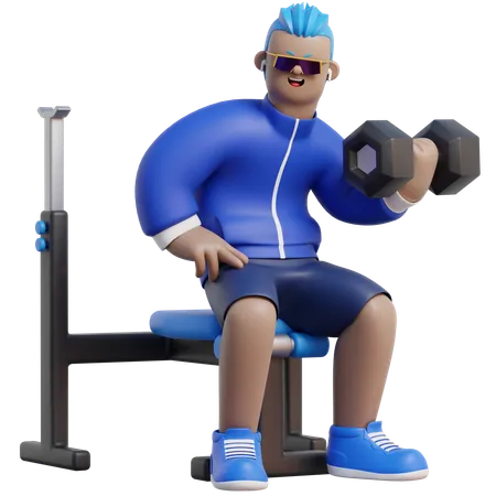 Mann hebt Hanteln im Fitnessstudio  3D Illustration