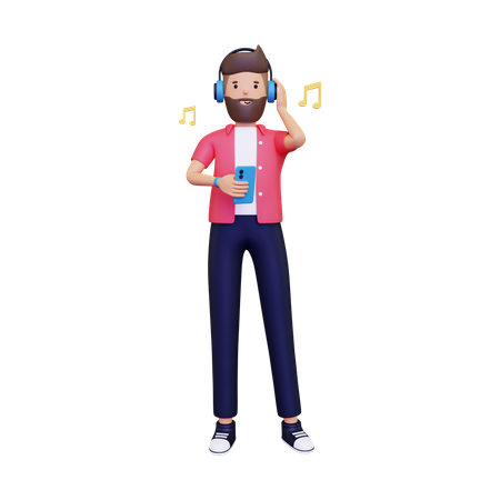 Mann hört Musik auf seinem Smartphone  3D Icon