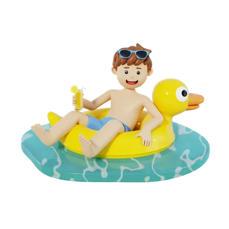 Mann im schwimmenden Ring  3D Illustration