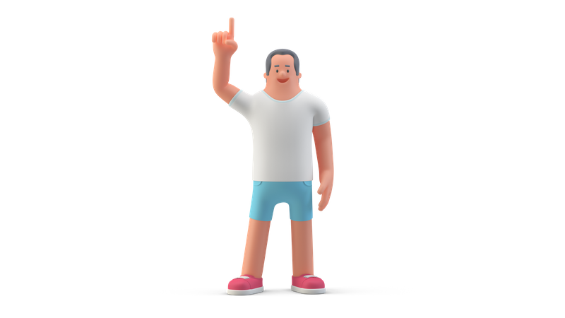 Mann in Shorts hebt Finger  3D Illustration