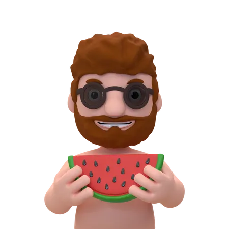 Mann isst Wassermelone  3D Illustration