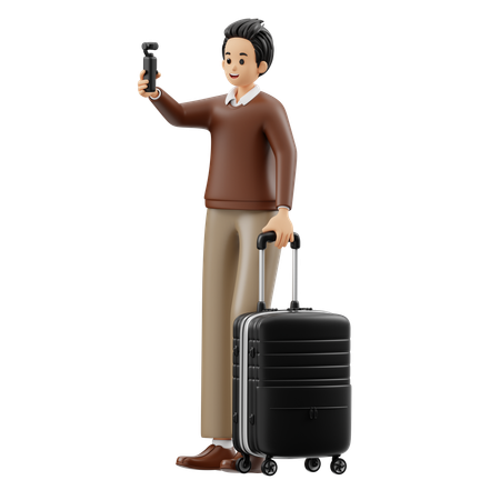 Mann ist ein Reise-Vlogger  3D Illustration